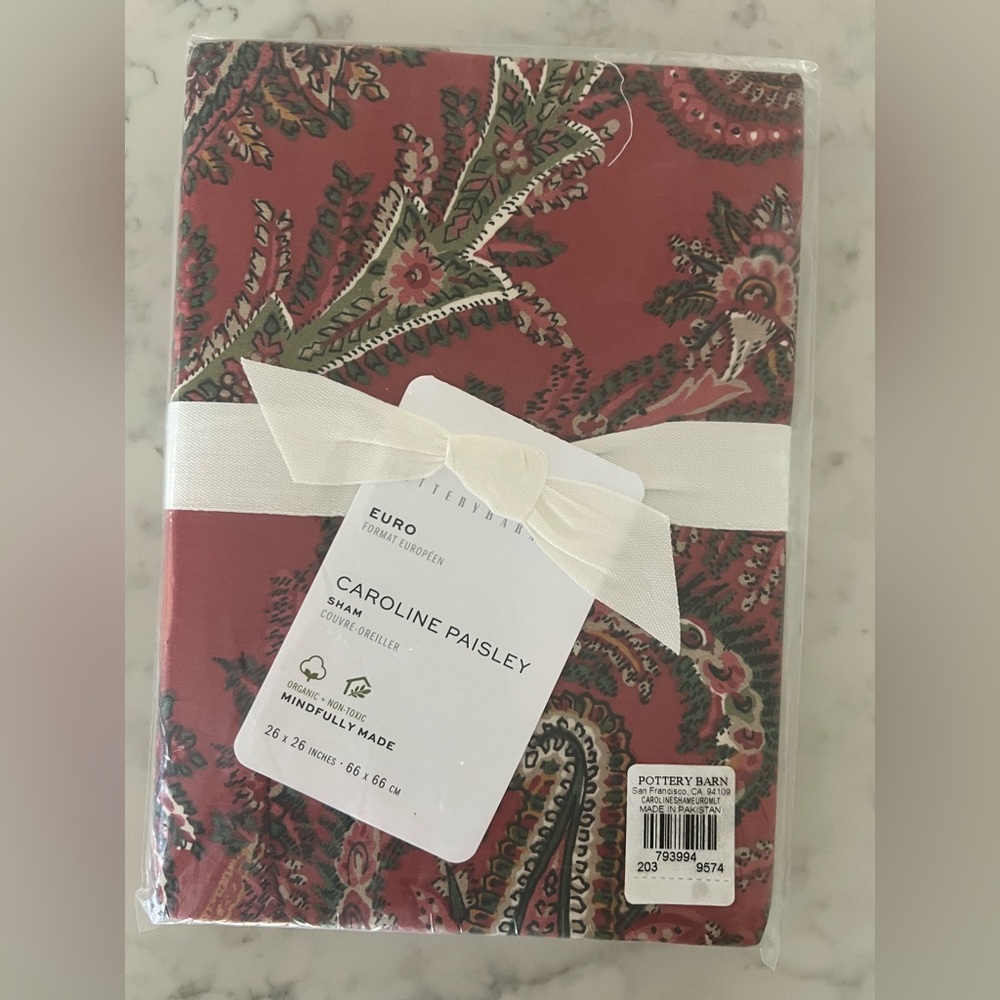 Pottery Barn Caroline Paisley PillowSham Euro Organic Cotton New